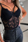 Spaghetti Straps Lace Panel Bodysuit SPLAZE