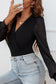 Solid Color V Neck Wrap Mesh Sleeves Bodysuit SPLAZE