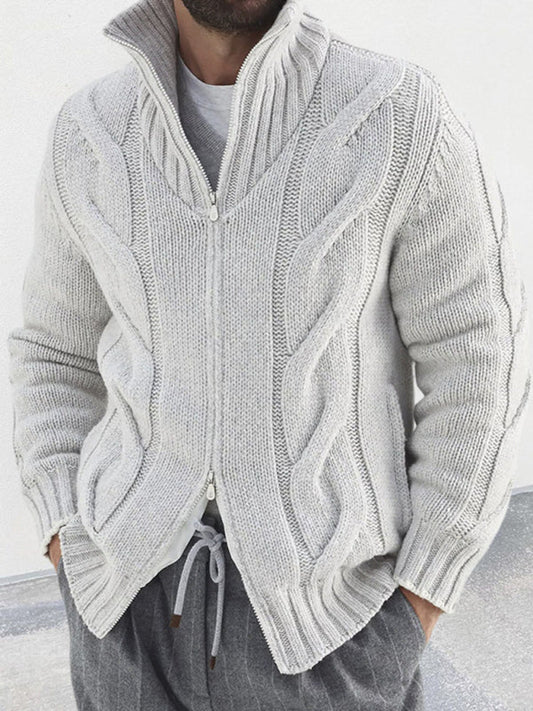 turtleneck cable zipper sweater