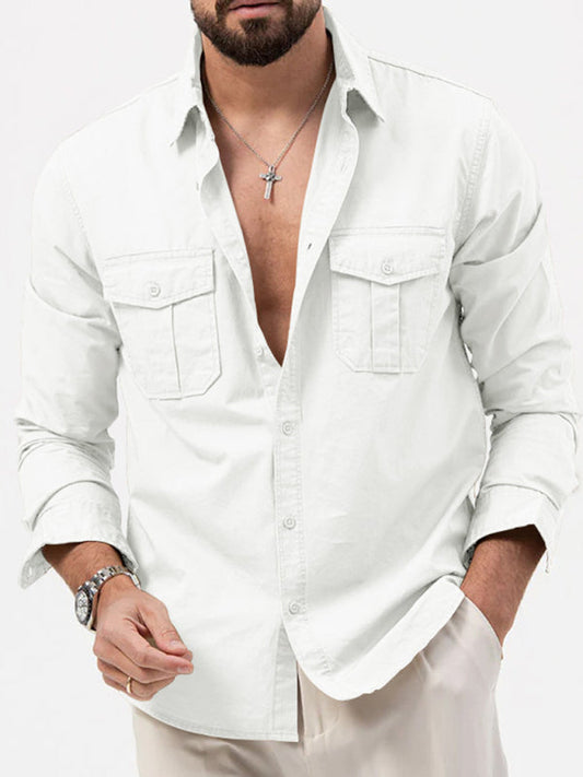 multi-pocket long-sleeved shirt top
