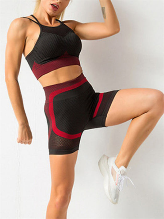 quick-drying tight seamless backless camisole+shorts yoga set
