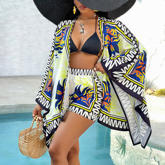 printed cardigan shorts two-piece set